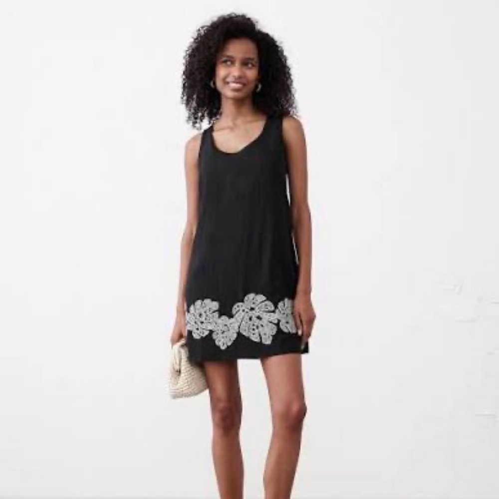 Banana Republic Lenin blend embroidered dress Black white sz XL NEW NWT